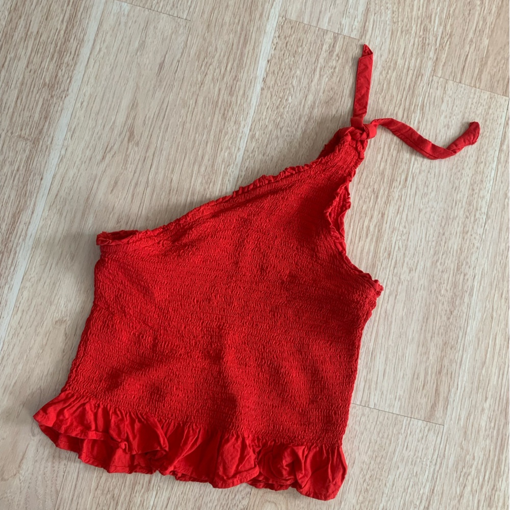 Women’s One-Shoulder Red Peplum Top, size S